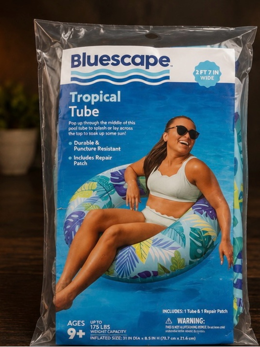 NWT Bluescape Tropical Tube Pool Float 31” Tropical Leaf Print